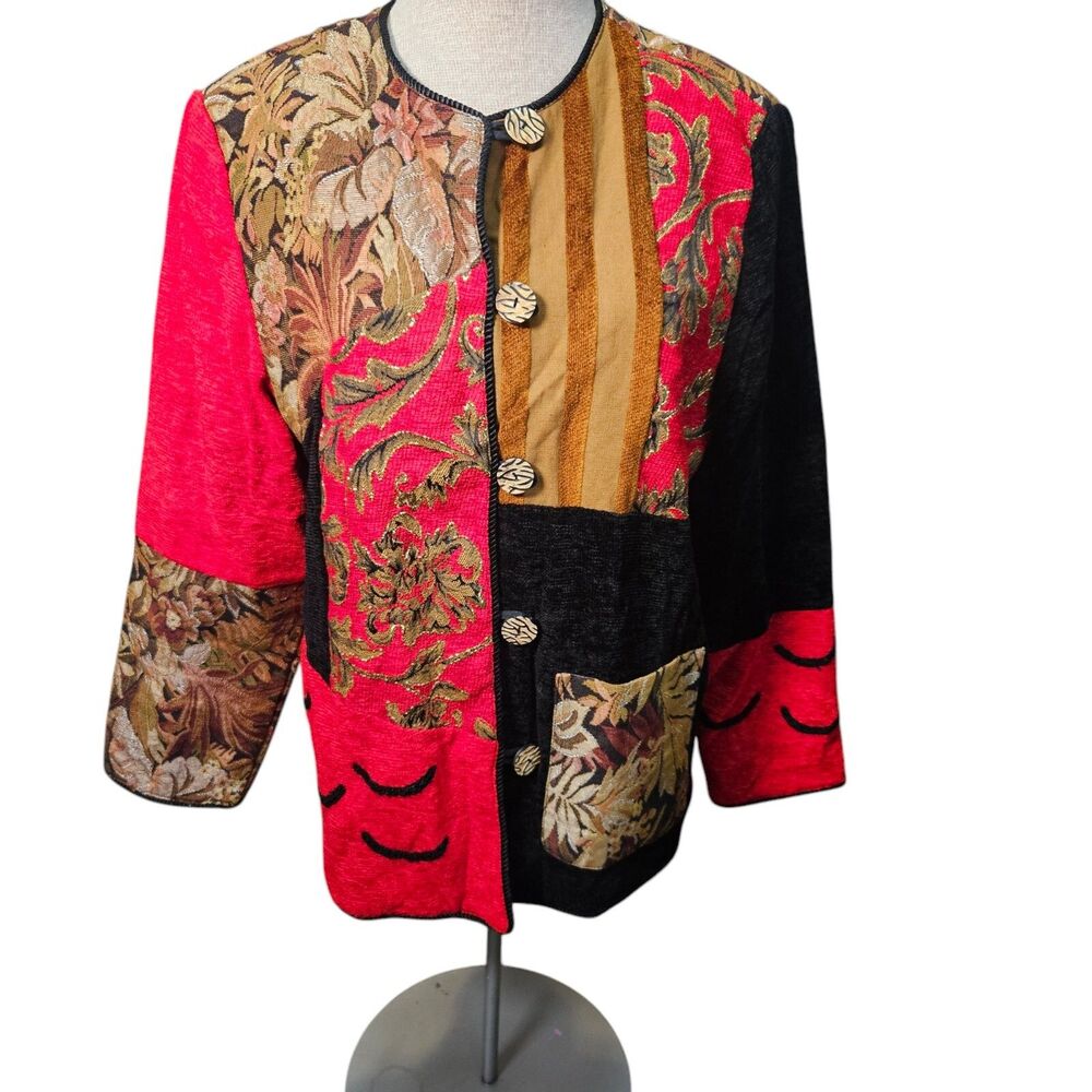Indigo Moon Embroidered Jacket Women's Size M Colorful Tapestry Blazer Patchwork